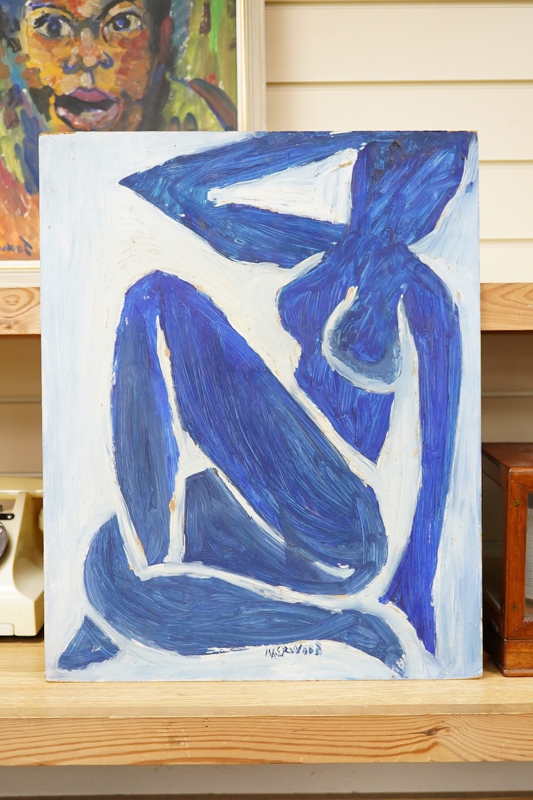 James Isherwood (1917-1989), After Henri Matisse, abstract study in blue, signed, oil on board, unframed, 51 x 40cm, Provenance - A friend of the artist